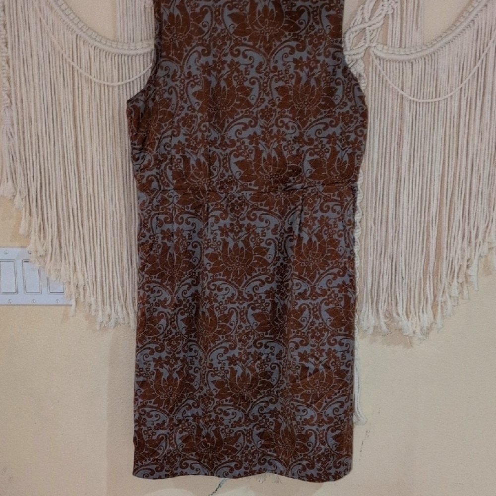 Elegant Brown Patterned Dress Banana Republic 14 silk feel lined pockets
